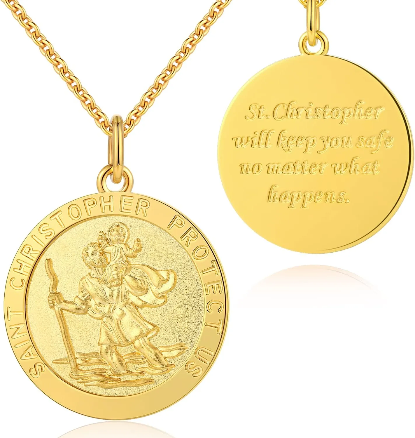 St Christopher Necklace Saint Necklace St Necklace Saint Christopher Medal for Men Sterling Silver Saint Christopher Medal Necklace Antique Religious Protector Talisman Necklace
