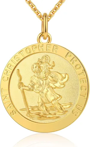 St Christopher Necklace Saint Necklace St Necklace Saint Christopher Medal for Men Sterling Silver Saint Christopher Medal Necklace Antique Religious Protector Talisman Necklace