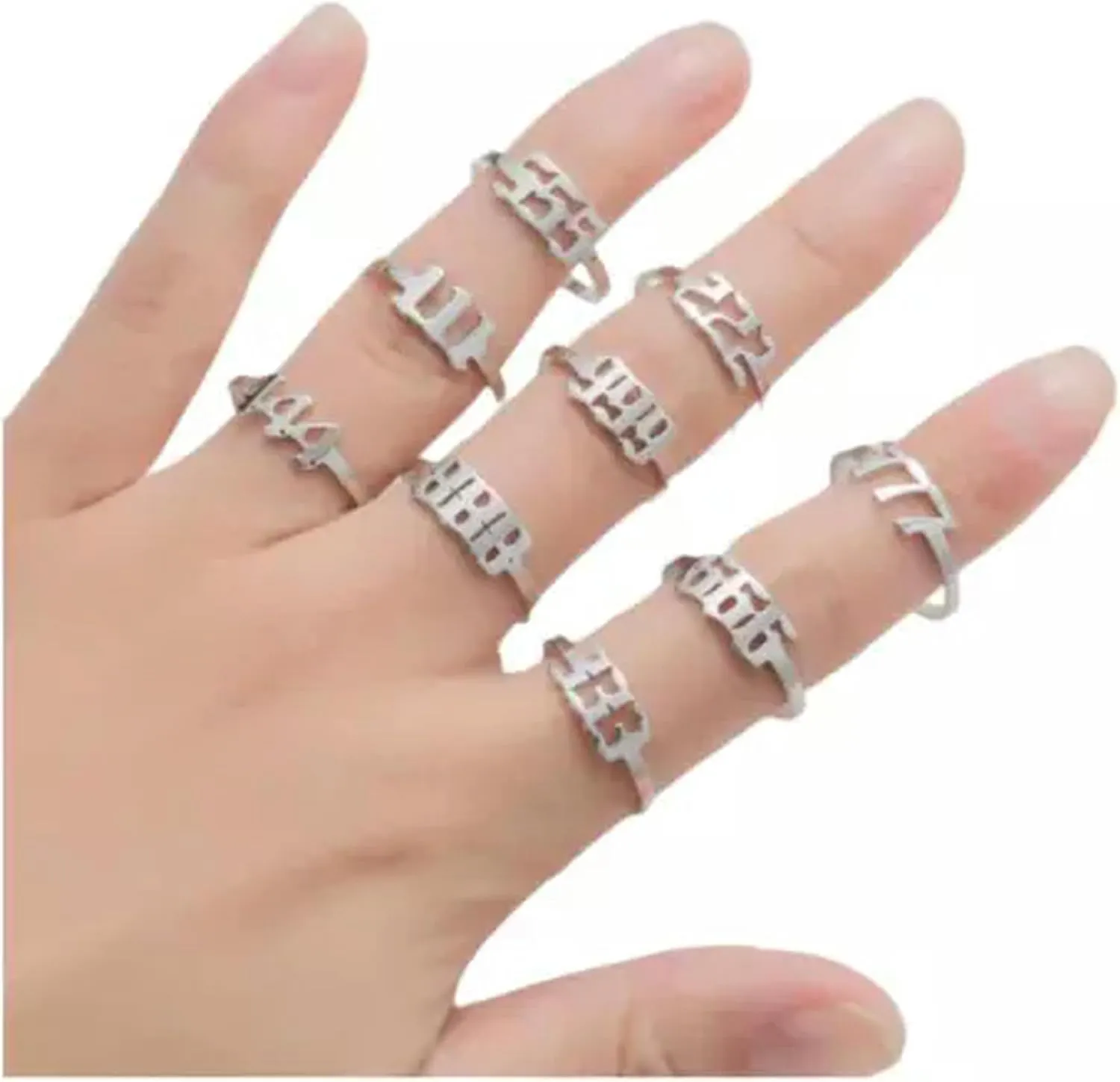 Stainless Steel Angel Numbers Rings 111, 222, 333, 444, 555, 666, 777, 888, 999-Gold 888