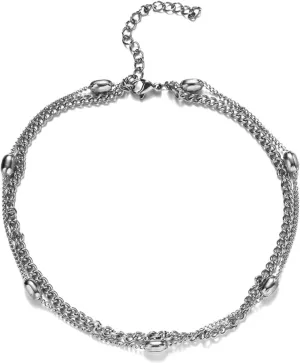 Stainless Steel Ankle Bracelets for Women, Ankle Braclet Boho Multilayer Chain Silver/Gold Foot Jewelry Gifts for Friend