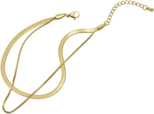 Stainless Steel Ankle Bracelets for Women, Boho Anklet Double Layer Chain Gold Foot Jewelry Beach Summer
