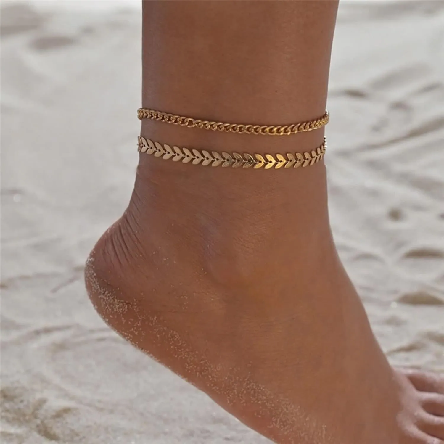 Stainless Steel Anklet Bracelet, Womens Anklet Boho Cable Chain Silver/Gold Foot Jewelry Gifts for Friend