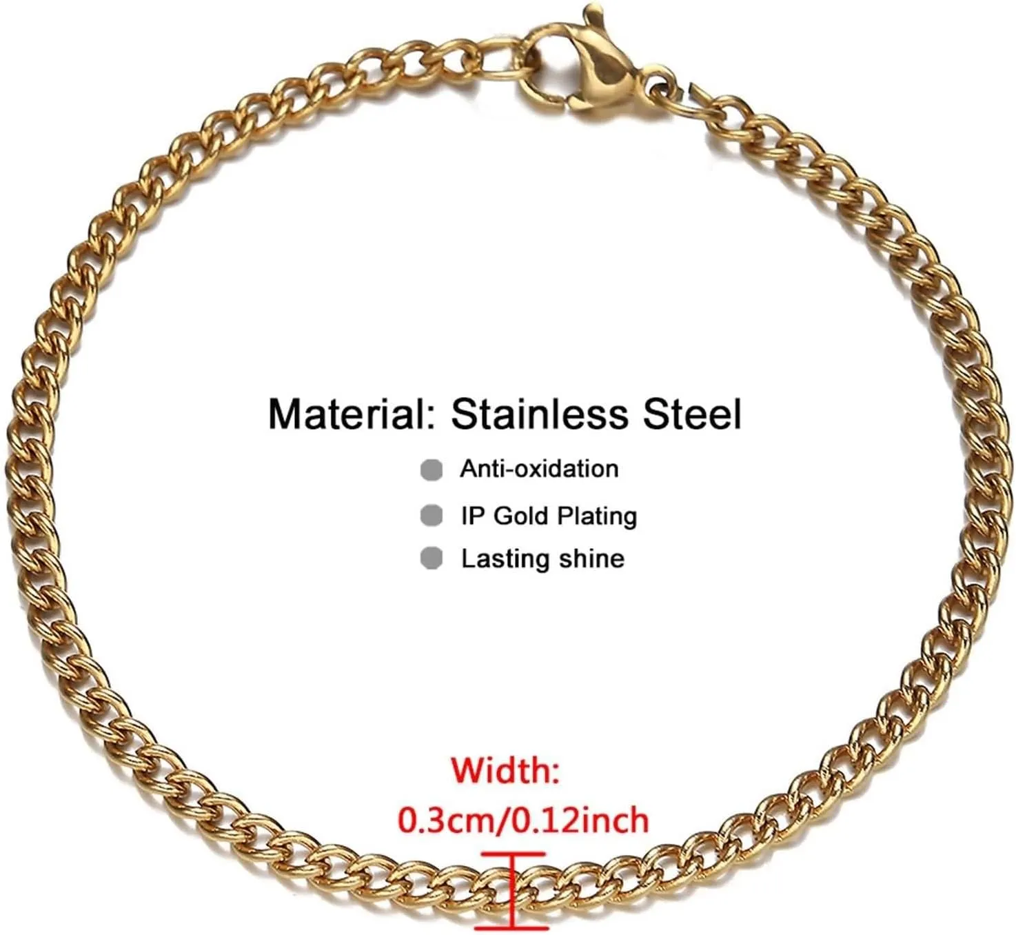 Stainless Steel Anklet Bracelet, Womens Anklet Boho Cable Chain Silver/Gold Foot Jewelry Gifts for Friend
