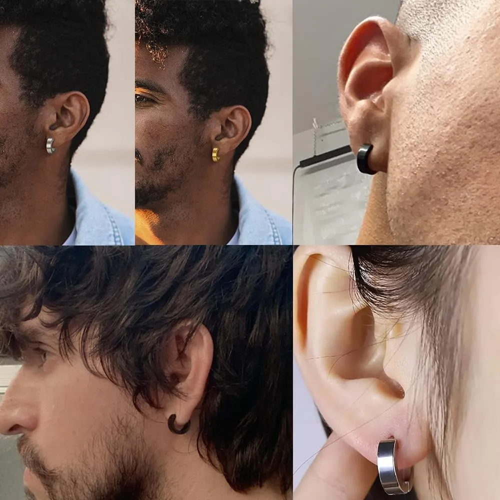 Stainless Steel Black Unique Small Hoop Earrings for Women Men Huggie Earrings Gold Silver Hypoallergenic Small Round Earrings Minimalist