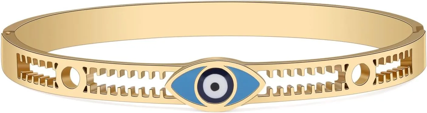 Stainless Steel Evil Eye Bracelets 18K Gold Bangle Bracelets for Women Lucky Cuff Bracelet Protection Jewelry Charms