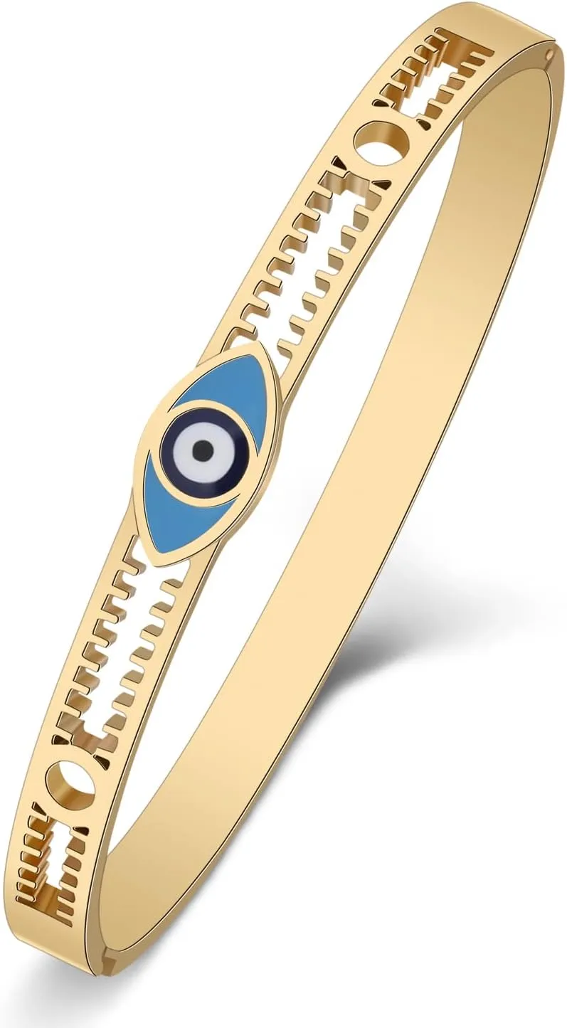 Stainless Steel Evil Eye Bracelets 18K Gold Bangle Bracelets for Women Lucky Cuff Bracelet Protection Jewelry Charms