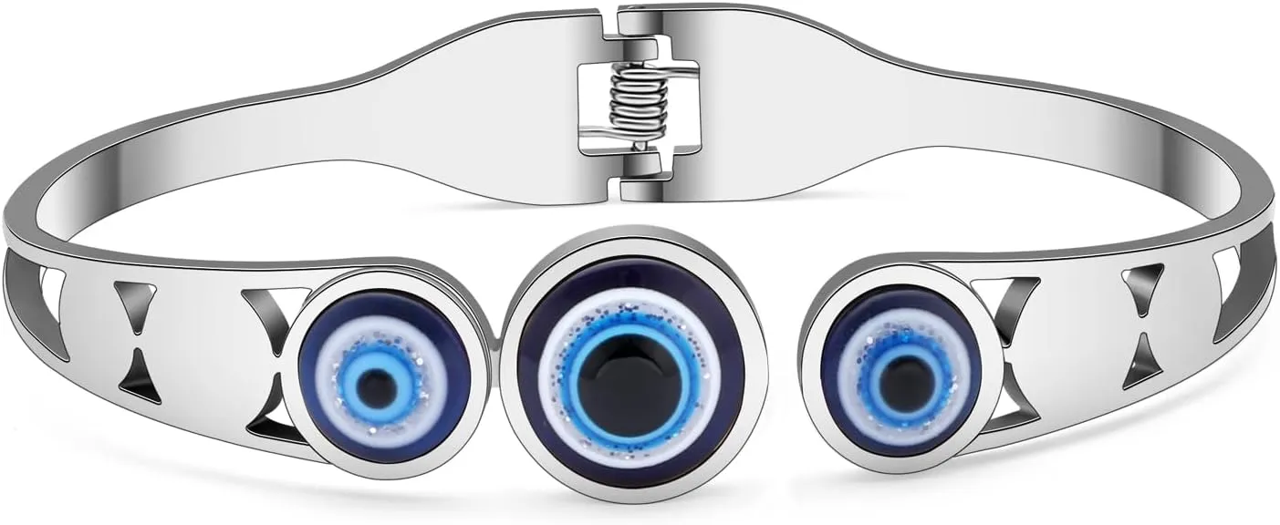 Stainless Steel Evil Eye Bracelets 18K Gold Bangle Bracelets for Women Lucky Cuff Bracelet Protection Jewelry Charms
