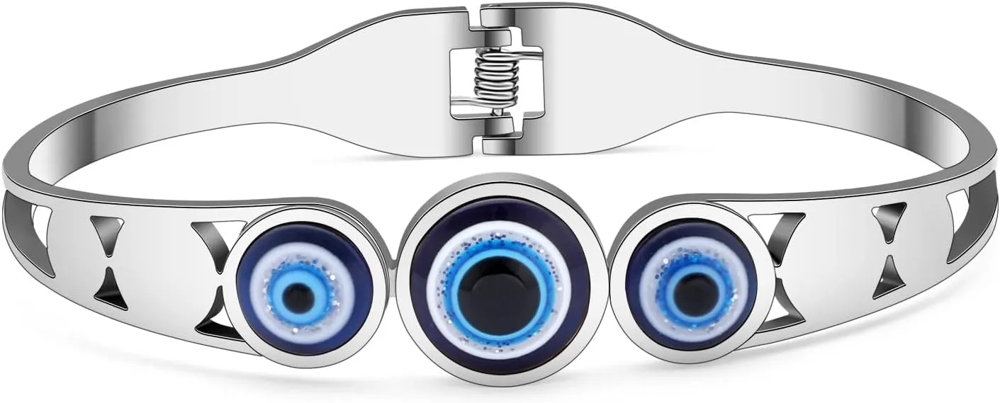 Stainless Steel Evil Eye Bracelets 18K Gold Bangle Bracelets for Women Lucky Cuff Bracelet Protection Jewelry Charms