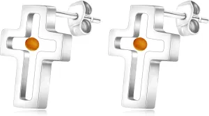 Stainless Steel Stud Earrings with Mustard Seed Heart/Hexagram/Cross/Four-Leaf Clover Patterns Women's Religious Inspired Jewelry Baptism Gift YA4792