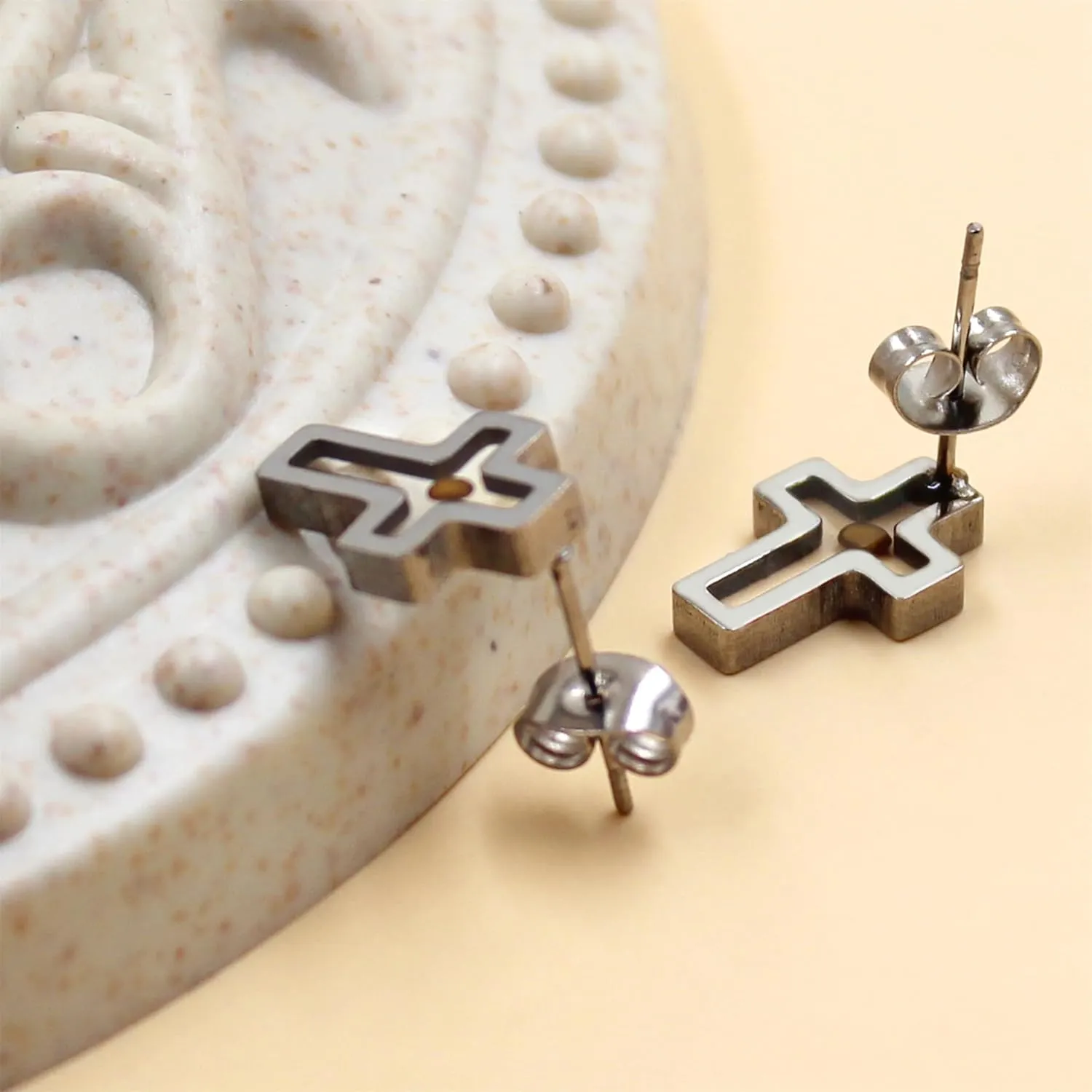 Stainless Steel Stud Earrings with Mustard Seed Heart/Hexagram/Cross/Four-Leaf Clover Patterns Women's Religious Inspired Jewelry Baptism Gift YA4792