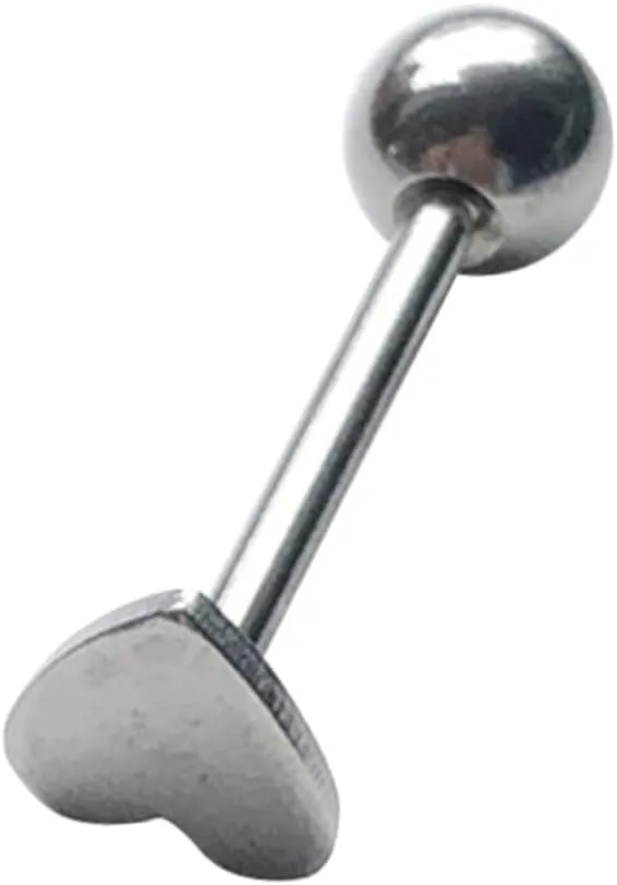 Stainless Steel Tongue Ring Heart Design Piercings Jewelry Flat Tongue Rings for Men Women