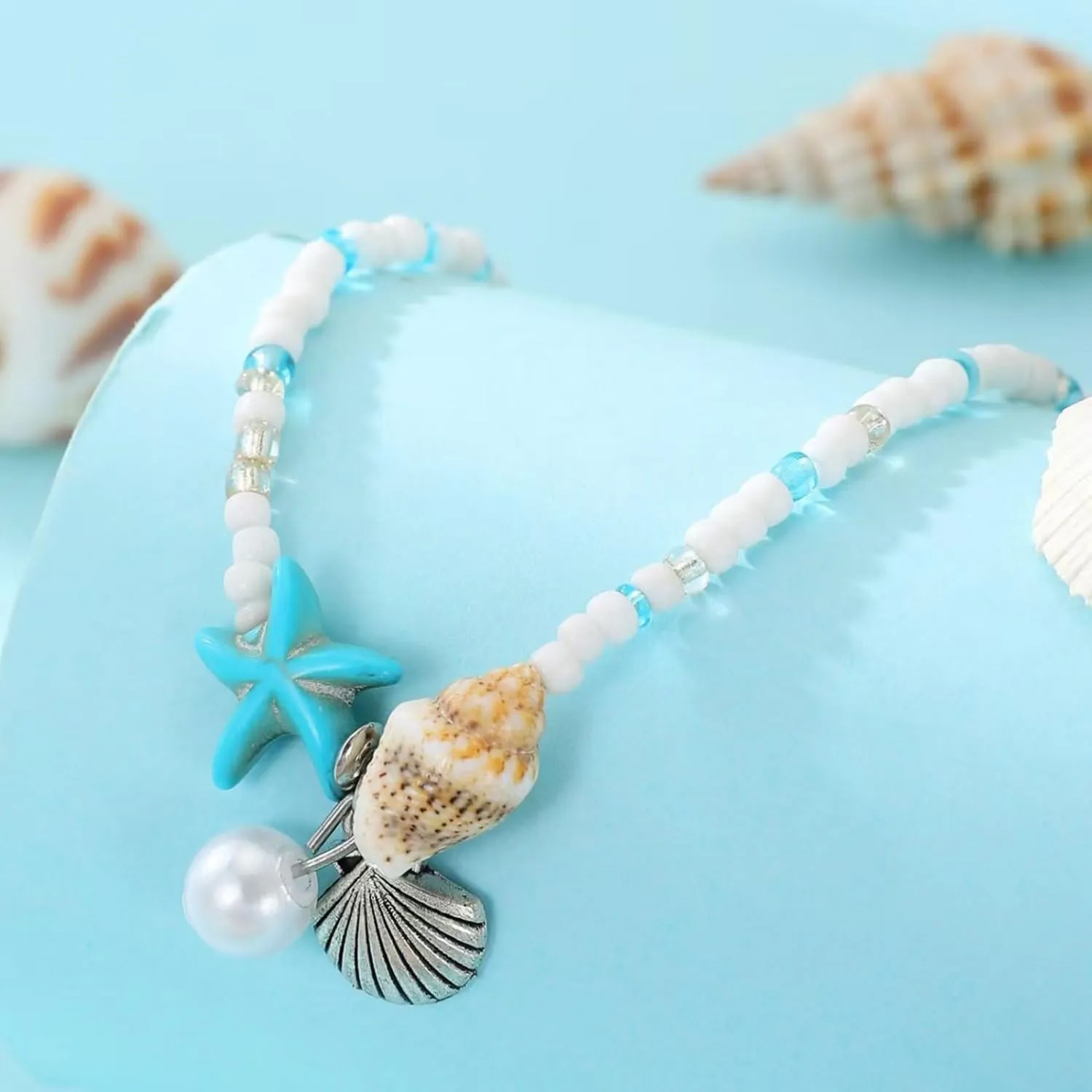 Starfish Beach Anklets for Women Boho Conch Pearl Anklets Surfer Beachy Seashell Vacation Accessories