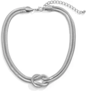 Statement Chunky Unique 16K Gold Plated Knot Chain Necklace,Punk Double Layer Snake Chain Choker Necklace,Hip Hop Chunky Chain Necklace for Women