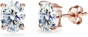 Sterling Silver 6x4mm Oval Solitaire Stud Earrings Made with AAA Zirconia