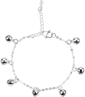 Sterling Silver Anklets 10 Inch, Boho Anklet Women Chain with Bells Silver Foot Jewelry Beach Summer 25cm