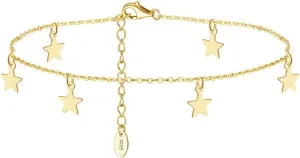 Sterling Silver Anklets 10 Inch, Boho Jewelry for Women Anklet with Star Pendant Gold Foot Accessories Beach Summer 26cm
