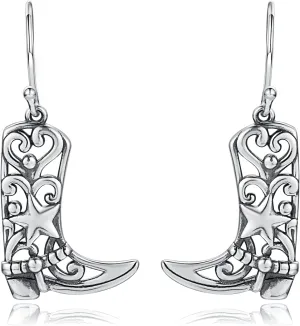 Sterling Silver Cowgirl Boot Earrings: Women Dangle Boot Earrings Country Western Style Jewelry Gifts for Cowgirl