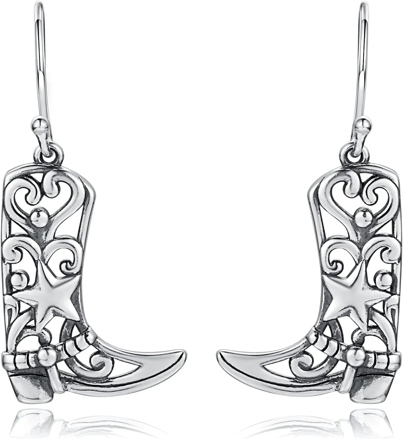 Sterling Silver Cowgirl Boot Earrings: Women Dangle Boot Earrings Country Western Style Jewelry Gifts for Cowgirl