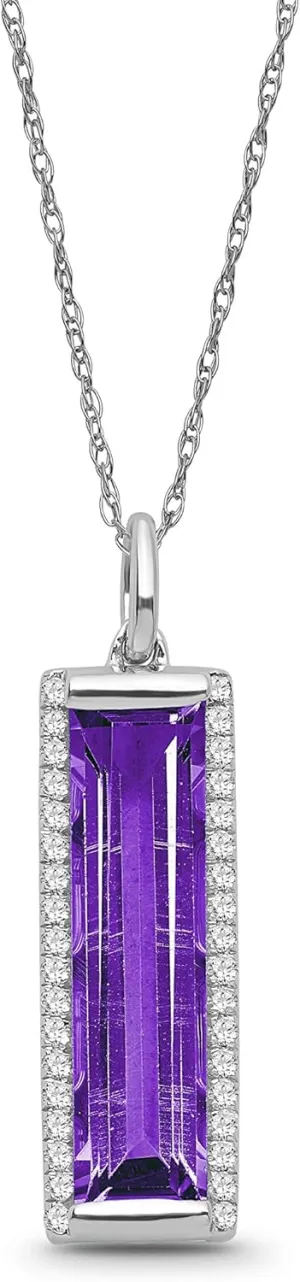 Sterling Silver Diamond and Created Gemstone Bar Pendant Necklace (1/5 cttw, I-J Color, I2-I3 Clarity) 18"