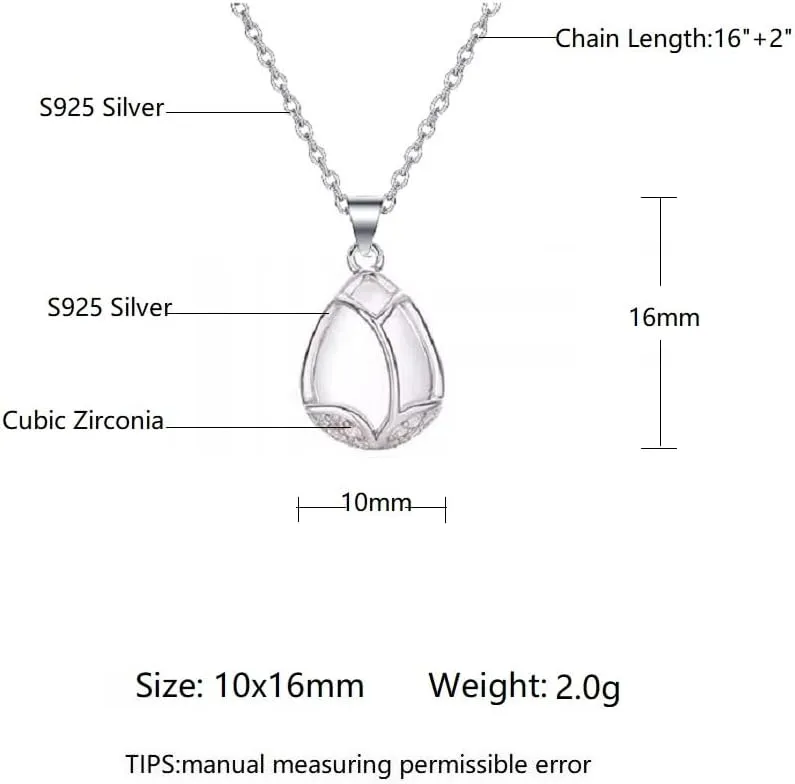 Sterling Silver Drop-shaped White Chalcedony Tulip Flower Necklace