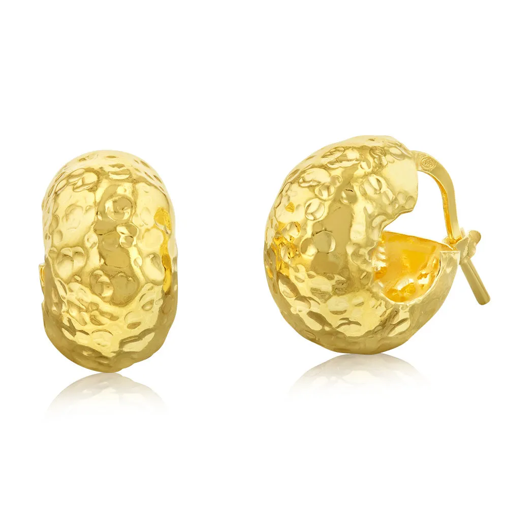 Sterling Silver Gold Plated Patterned Fancy Hoop Earrings