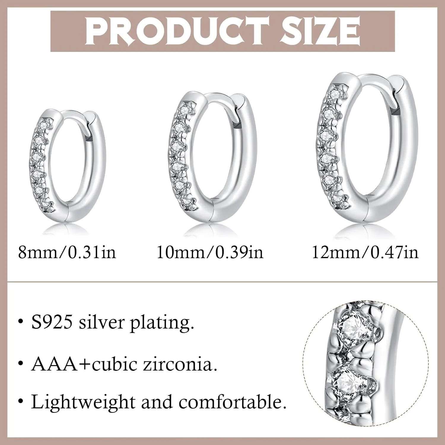 Sterling Silver Hoop Earrings for Women-3 Pairs Sterling Silver Post Small Silver Hoop Earrings Tiny Hypoallergenic Small Hoop Earrings Set for Women Men 8mm 10mm 12mm 2 colors