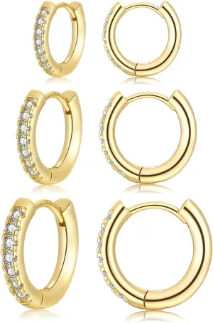 Sterling Silver Hoop Earrings for Women-3 Pairs Sterling Silver Post Small Silver Hoop Earrings Tiny Hypoallergenic Small Hoop Earrings Set for Women Men 8mm 10mm 12mm 2 colors