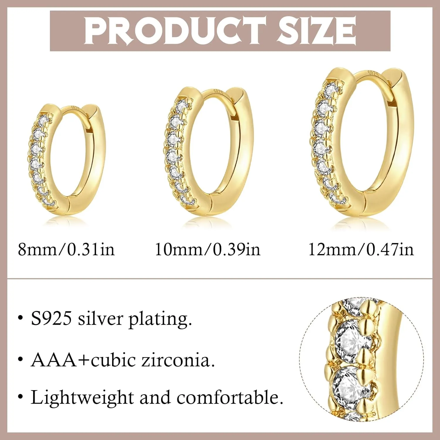 Sterling Silver Hoop Earrings for Women-3 Pairs Sterling Silver Post Small Silver Hoop Earrings Tiny Hypoallergenic Small Hoop Earrings Set for Women Men 8mm 10mm 12mm 2 colors