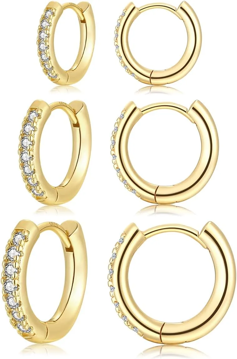 Sterling Silver Hoop Earrings for Women-3 Pairs Sterling Silver Post Small Silver Hoop Earrings Tiny Hypoallergenic Small Hoop Earrings Set for Women Men 8mm 10mm 12mm 2 colors