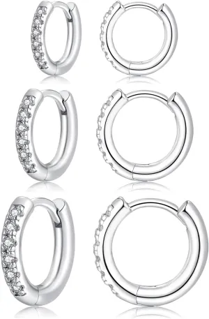 Sterling Silver Hoop Earrings for Women-3 Pairs Sterling Silver Post Small Silver Hoop Earrings Tiny Hypoallergenic Small Hoop Earrings Set for Women Men 8mm 10mm 12mm 2 colors