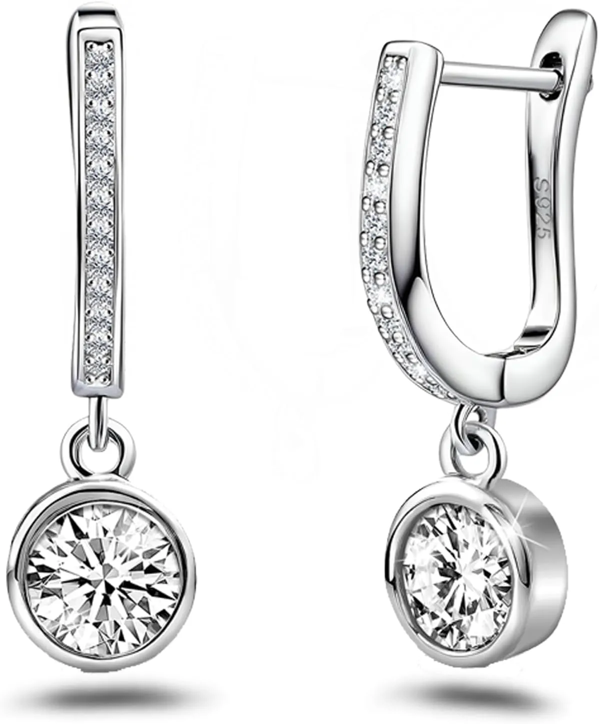 Sterling Silver Hoop Earrings for Women White Gold Round Hoop Huggie Earrings Hypoallergenic Simple Shining Circular Cubic Zirconia Earrings for Sensitive Ears Minimalist Jewelry Birthday Gifts