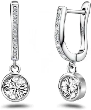 Sterling Silver Hoop Earrings for Women White Gold Round Hoop Huggie Earrings Hypoallergenic Simple Shining Circular Cubic Zirconia Earrings for Sensitive Ears Minimalist Jewelry Birthday Gifts