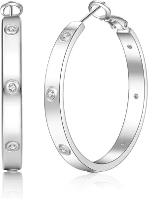 Sterling Silver Hoop Earrings,Hypoallergenic Silver Hoop Earrings for Women Lightweight Silver Hoops Earrings for Women(40/50/60mm)