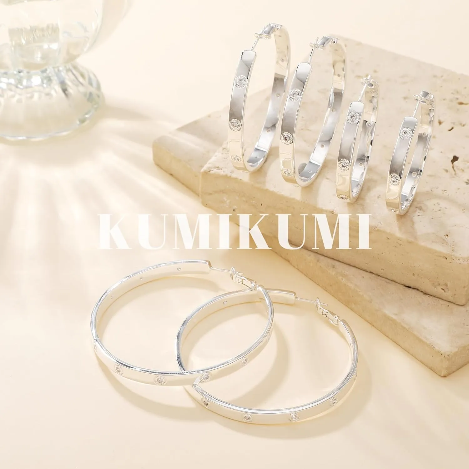 Sterling Silver Hoop Earrings,Hypoallergenic Silver Hoop Earrings for Women Lightweight Silver Hoops Earrings for Women(40/50/60mm)