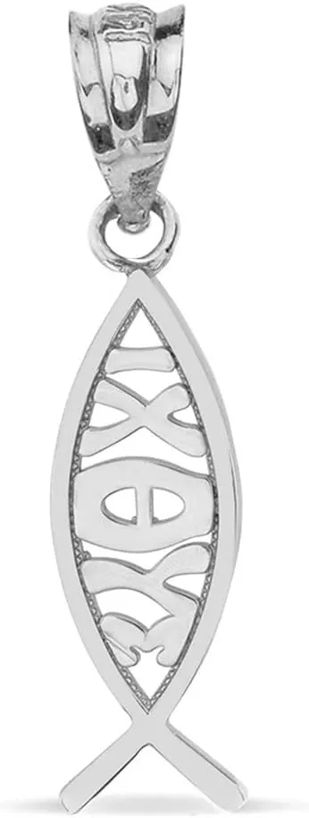 Sterling Silver Ichthus Christian Vertical Fish Pendant