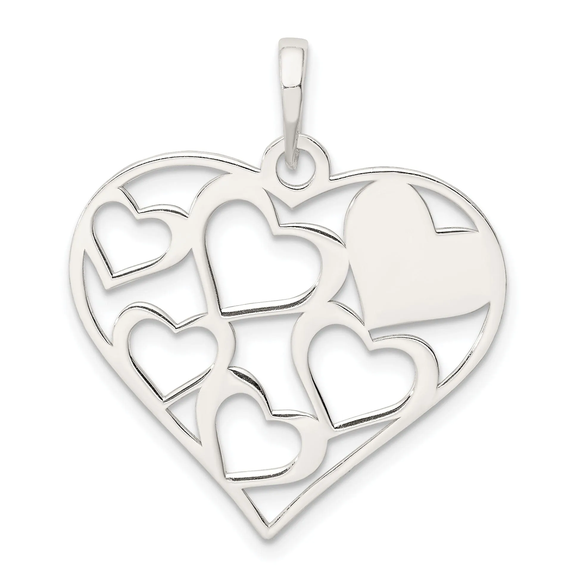 Sterling Silver Mom with Cut Out Hearts Pendant