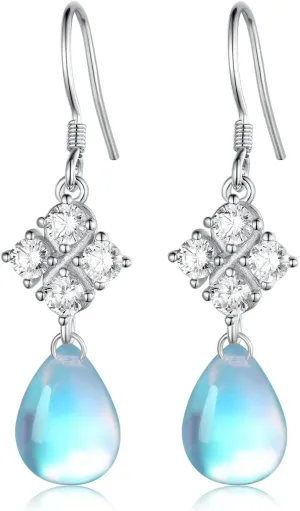 Sterling Silver Moonstone Leverback Earrings for Women
