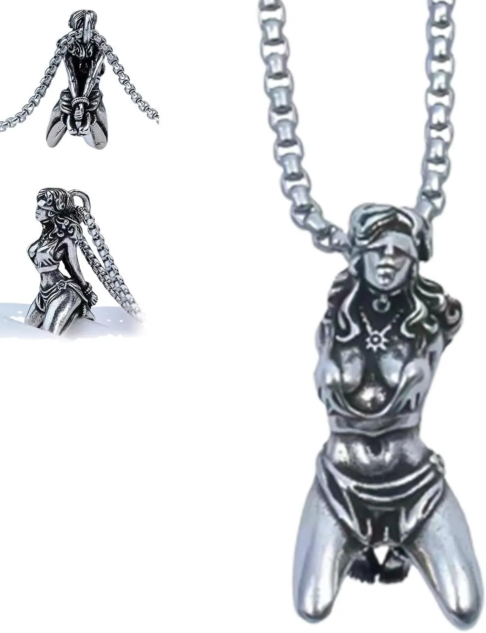 Sterling Silver Plating Suffering Goddess Pendant Necklace,Vintage Religious Goddess Amulet Pendant Necklace Unisex