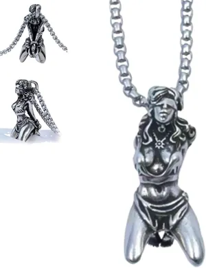 Sterling Silver Plating Suffering Goddess Pendant Necklace,Vintage Religious Goddess Amulet Pendant Necklace Unisex