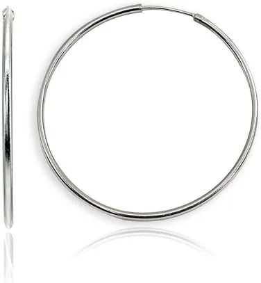 Sterling Silver Small Medium Large Endless Round Thin Lightweight Continuous Endless Hoop Earrings for Women Men
