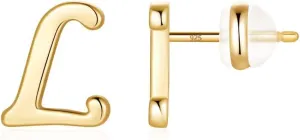 Sterling Silver Stud Earrings, 925 Sterling Silver Initial Stud Earrings Gold Plated Hypoallergenic Earrings for Women Sensitive Ears