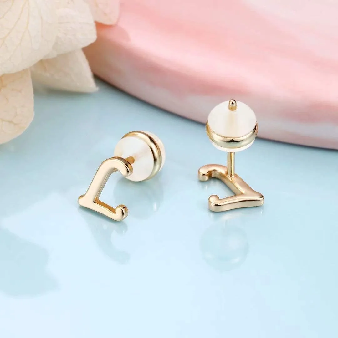 Sterling Silver Stud Earrings, 925 Sterling Silver Initial Stud Earrings Gold Plated Hypoallergenic Earrings for Women Sensitive Ears