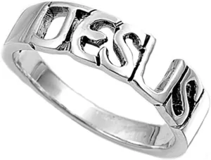 Sterling Silver Women's Jesus Christian Faith Ring Beautiful Band 5mm Sizes 4-10