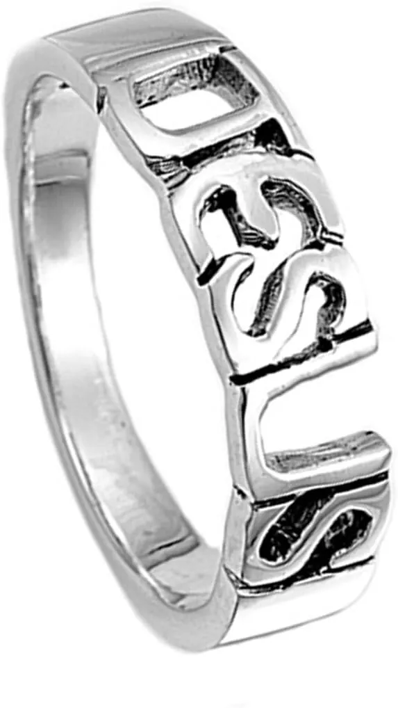 Sterling Silver Women's Jesus Christian Faith Ring Beautiful Band 5mm Sizes 4-10
