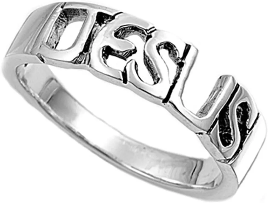 Sterling Silver Women's Jesus Christian Faith Ring Beautiful Band 5mm Sizes 4-10