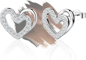 Sterling Sliver Heart-Shaped Cubic Zirconia Stud Earrings for Women Lightweight Stud Earrings for Wife Friends Mom for Sensitive Ears