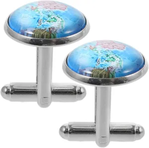 STOBOK 2pcs Mens Cufflinks Unique World Map Print Cabochons Cuff Links Shirt Studs for Business Wedding Formal Suit Tuxedo