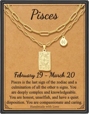 STORUP Zodiac Layered Necklaces for Women, Retro 12 Constellation Pendant Necklace for Women Tarot Card Necklace Jewelry Mothers Day Birthday Gift for Her