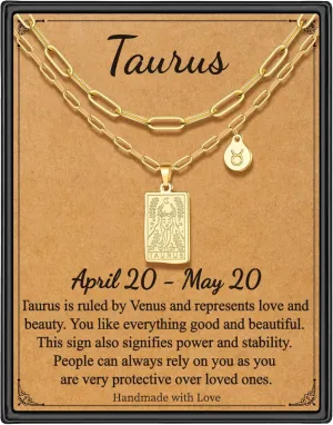 STORUP Zodiac Layered Necklaces for Women, Retro 12 Constellation Pendant Necklace for Women Tarot Card Necklace Jewelry Mothers Day Birthday Gift for Her