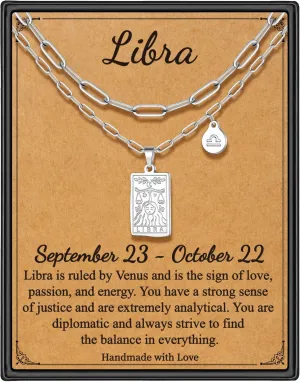 STORUP Zodiac Layered Necklaces for Women, Retro 12 Constellation Pendant Necklace for Women Tarot Card Necklace Jewelry Mothers Day Birthday Gift for Her